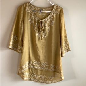 MUSTARD YELLOW EMBROIDERED BOHO TOP